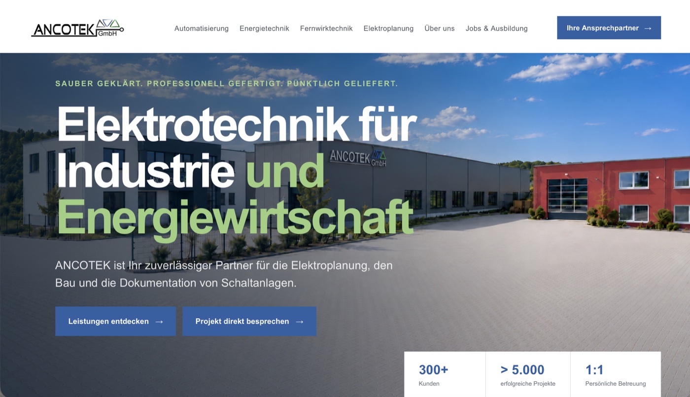 Startseite der statischen Website der ANCOTEK GmbH