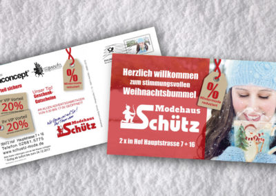 Printdesign Modehaus Schütz Maxikarte