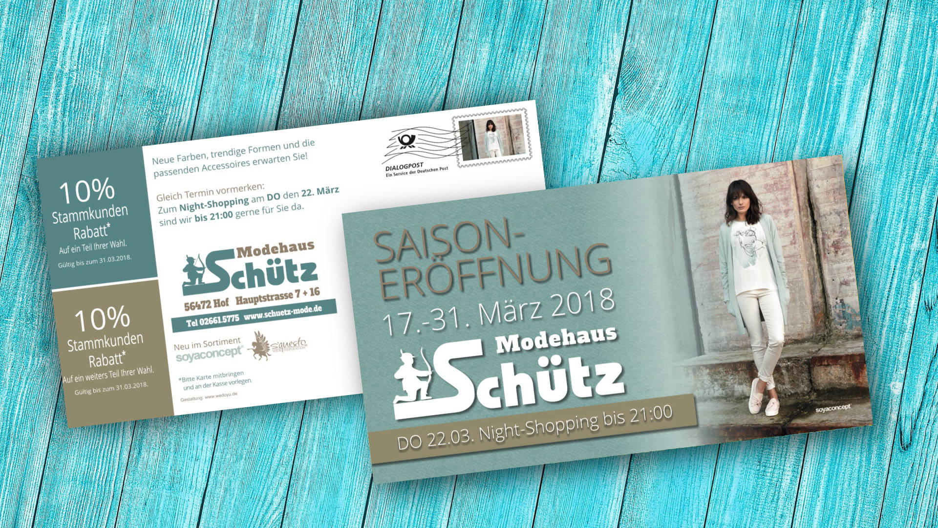 Printdesign Modehaus Schütz Maxikarte